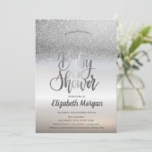 Elegant Silver Glitter Bokeh Ombre Baby shower Kaart (Staand voorkant)