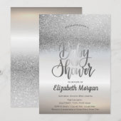 Elegant Silver Glitter Bokeh Ombre Baby shower Kaart (Voorkant / Achterkant)