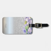 Elegant Silver Glitter Bokeh Ombre, Flowers Bagagelabel (Voorkant horizontaal)