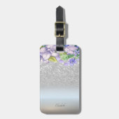 Elegant Silver Glitter Bokeh Ombre, Flowers Bagagelabel (Voorkant verticaal)