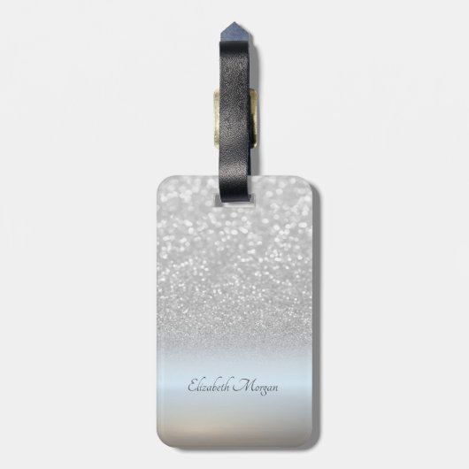 Elegant Silver Glitter Bokeh Ombre, Flowers Bagagelabel (Achterkant verticaal)