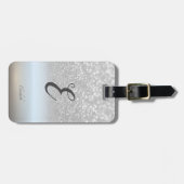 Elegant Silver Glitter Bokeh Ombre Monogram Bagagelabel (Voorkant horizontaal)
