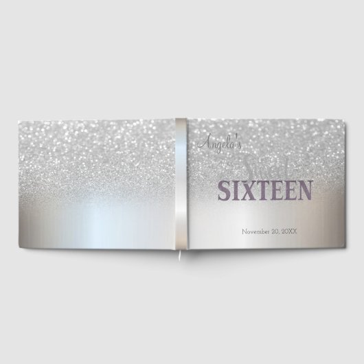 Elegant Silver Glitter Bokeh Ombre ,Sweet 16 Gastenboek (Volledig)