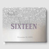 Elegant Silver Glitter Bokeh Ombre ,Sweet 16 Gastenboek (Voorkant)