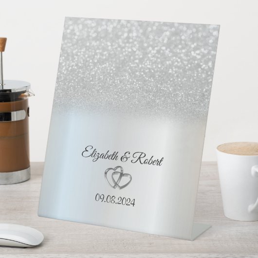 Elegant Silver Glitter Bokeh Reclamebord Met Voetstuk (Insitu)