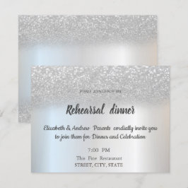 Elegant Silver Glitter Bokeh Rehearsal Dinner Kaart