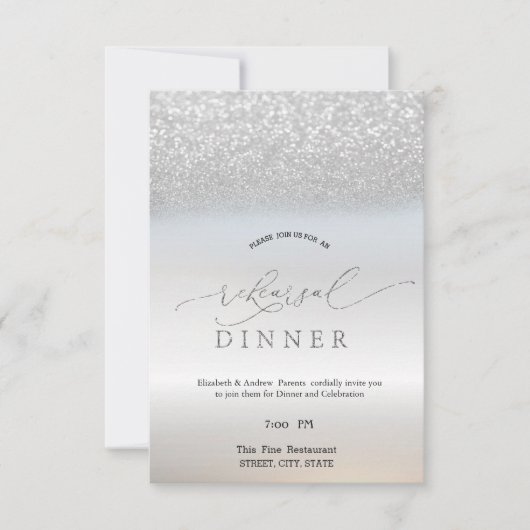 Elegant Silver Glitter Bokeh Rehearsal Dinner Kaart (Voorkant)