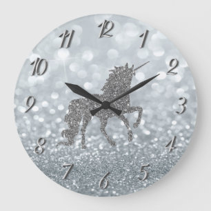 Elegant Silver Glitter Bokeh , Unicorn Grote Klok