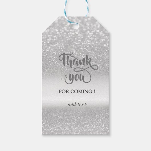 Elegant Silver Glitter Bokeh Weddenschap Hartelijk Cadeaulabel (Voorkant)