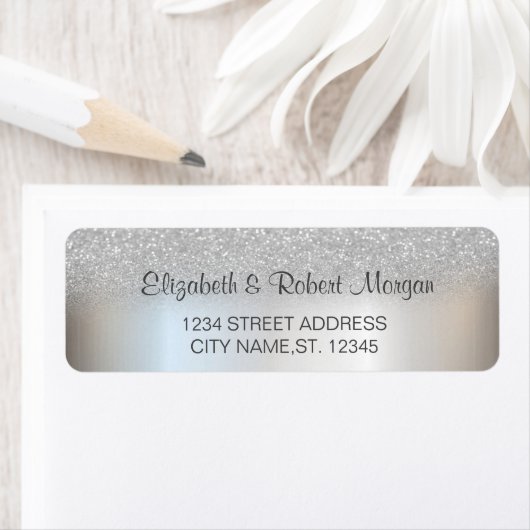 Elegant Silver Glitter Bokeh Wedding Label (Insitu)