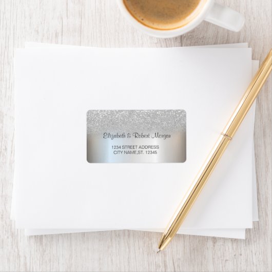 Elegant Silver Glitter Bokeh Wedding Label (Insitu)