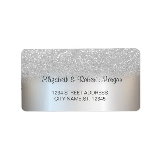 Elegant Silver Glitter Bokeh Wedding Label (Voorkant)