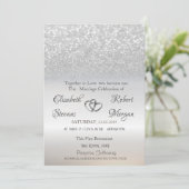 Elegant Silver Glitter Bokeh Wedding Uitnodiging (Staand voorkant)