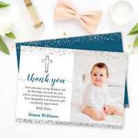 Elegant Silver Glitter Boy Baptism Foto