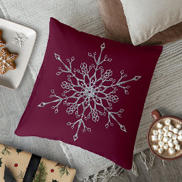 Elegant Silver Glitter Burgundy Snowflake Holiday Kussen