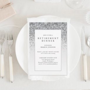 Elegant Silver Glitter Business Retirement Party Kaart
