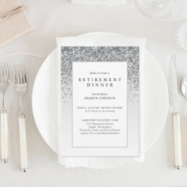 Elegant Silver Glitter Business Retirement Party Kaart