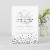 Elegant Silver Glitter Confetti Surprise Sweet 16 Kaart (Staand voorkant)