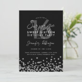 Elegant Silver Glitter Confetti Surprise Sweet 16 Kaart (Staand voorkant)