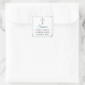 Elegant Silver Glitter Cross First Heilige Communi Vierkante Sticker (Tas)