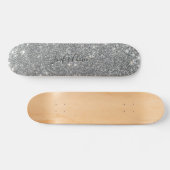 Elegant SILVER Glitter Custom Name Skateboard (Horizontaal)