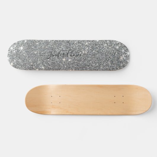 Elegant SILVER Glitter Custom Name Skateboard (Horizontaal)