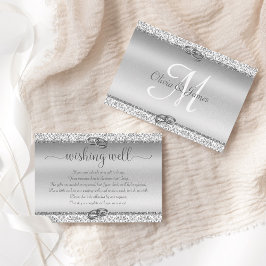 Elegant Silver Glitter Damask Wishing Well Wedding Informatiekaartje