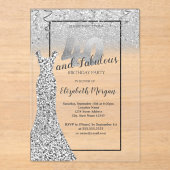 Elegant Silver Glitter Dress 40th Birthday Party Acryl Uitnodigingen (Voorkant)