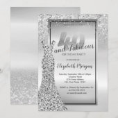 Elegant Silver Glitter Dress 40th Birthday Party Kaart (Voorkant / Achterkant)