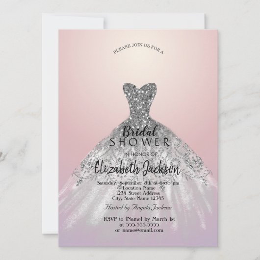 Elegant Silver Glitter Dress, Roze Vrijgezellenfee Kaart (Voorkant)