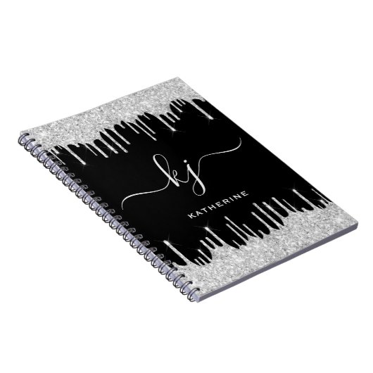 Elegant Silver Glitter Drift 2 Monogram Manuscript Notitieboek (Rechterzijde)