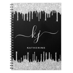Elegant Silver Glitter Drift 2 Monogram Manuscript Notitieboek