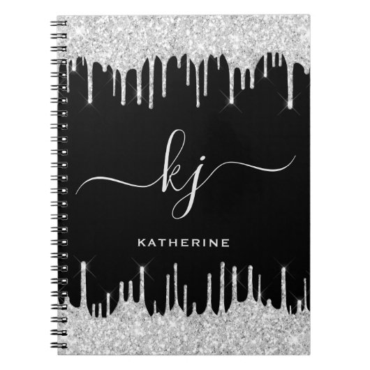 Elegant Silver Glitter Drift 2 Monogram Manuscript Notitieboek (Voorkant)