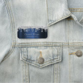 Elegant Silver Glitter Drips Navy Blue Naamplaatje (In situ)