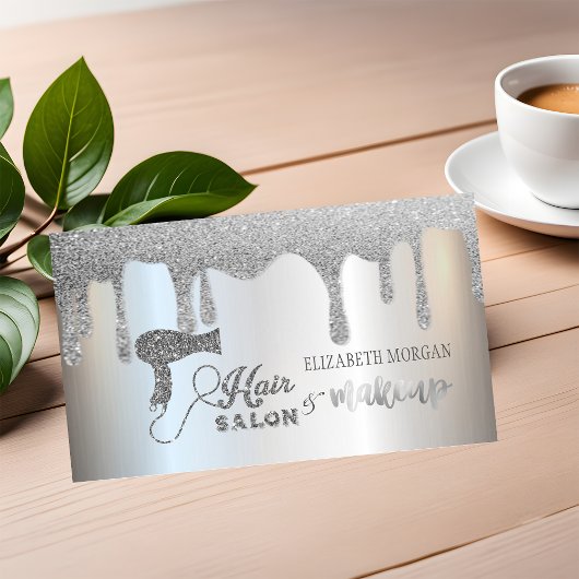 Elegant Silver Glitter drukt haarsalon, Makeup Visitekaartje
