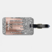 Elegant Silver Glitter drukt roze monogram metaal Bagagelabel (Achterkant horizontaal)