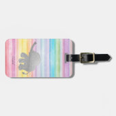 Elegant Silver Glitter Elephant Waterverf Stripes Bagagelabel (Voorkant horizontaal)