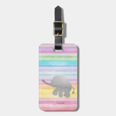 Elegant Silver Glitter Elephant Waterverf Stripes Bagagelabel (Voorkant verticaal)