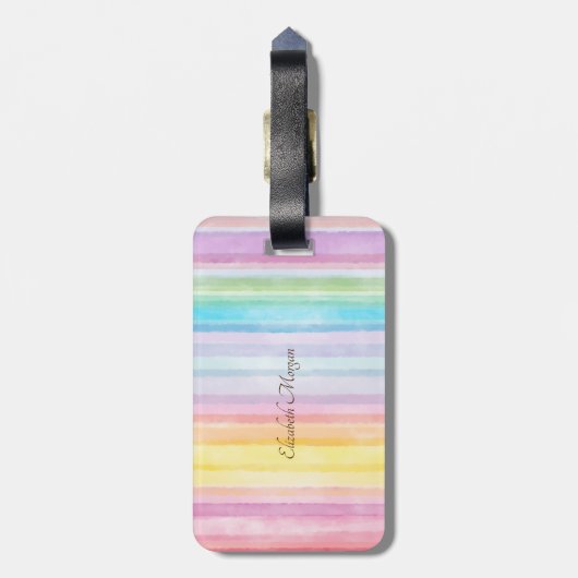 Elegant Silver Glitter Elephant Waterverf Stripes Bagagelabel (Achterkant verticaal)