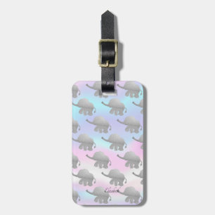 Elegant Silver Glitter Elephants Holographic Bagagelabel
