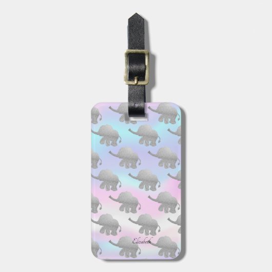 Elegant Silver Glitter Elephants Holographic Bagagelabel (Voorkant verticaal)