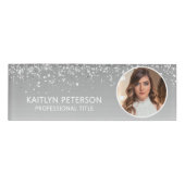 Elegant Silver Glitter Employee Photo ID Naambadge (Voorkant)
