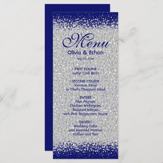 Elegant Silver Glitter en Royal Blue Menu (Voorkant / Achterkant)