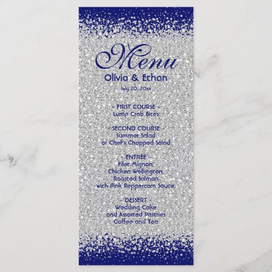 Elegant Silver Glitter en Royal Blue Menu (Voorkant)