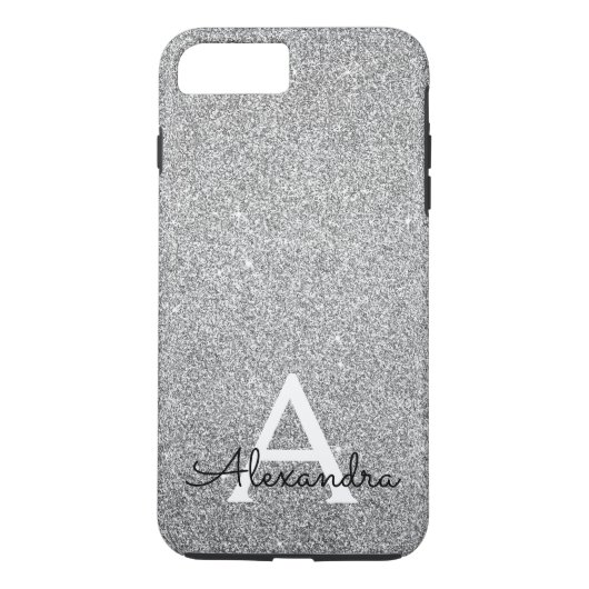 Elegant Silver Glitter en Sparkle Monogram Case-Mate iPhone Case (Achterkant)