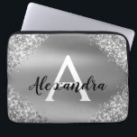 Elegant Silver Glitter en Sparkle Monogram Laptop Sleeve<br><div class="desc">Silver Faux Glitter en Sparkle Metallic Folie Elegant Monogram Hoesje. Dit hoesje kan worden aangepast om uw initiaal en voornaam te omvatten.</div>