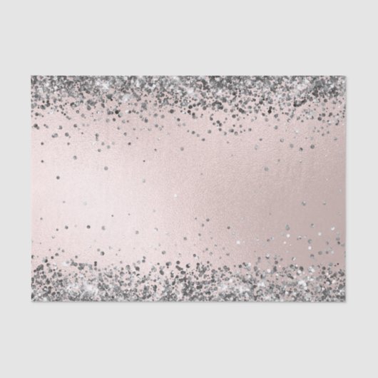 Elegant Silver Glitter Faux Metallic Blush Pink Tissuepapier (Voorkant)