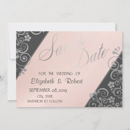 Elegant Silver Glitter Flowers Save the Date (Voorkant)