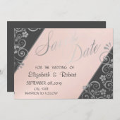 Elegant Silver Glitter Flowers Save the Date (Voorkant / Achterkant)