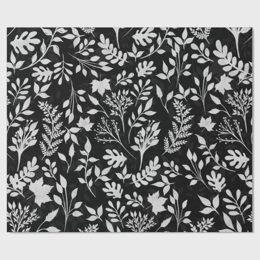 Elegant Silver Glitter Foliage Black Design Hoesje Cadeaupapier (Vlak)